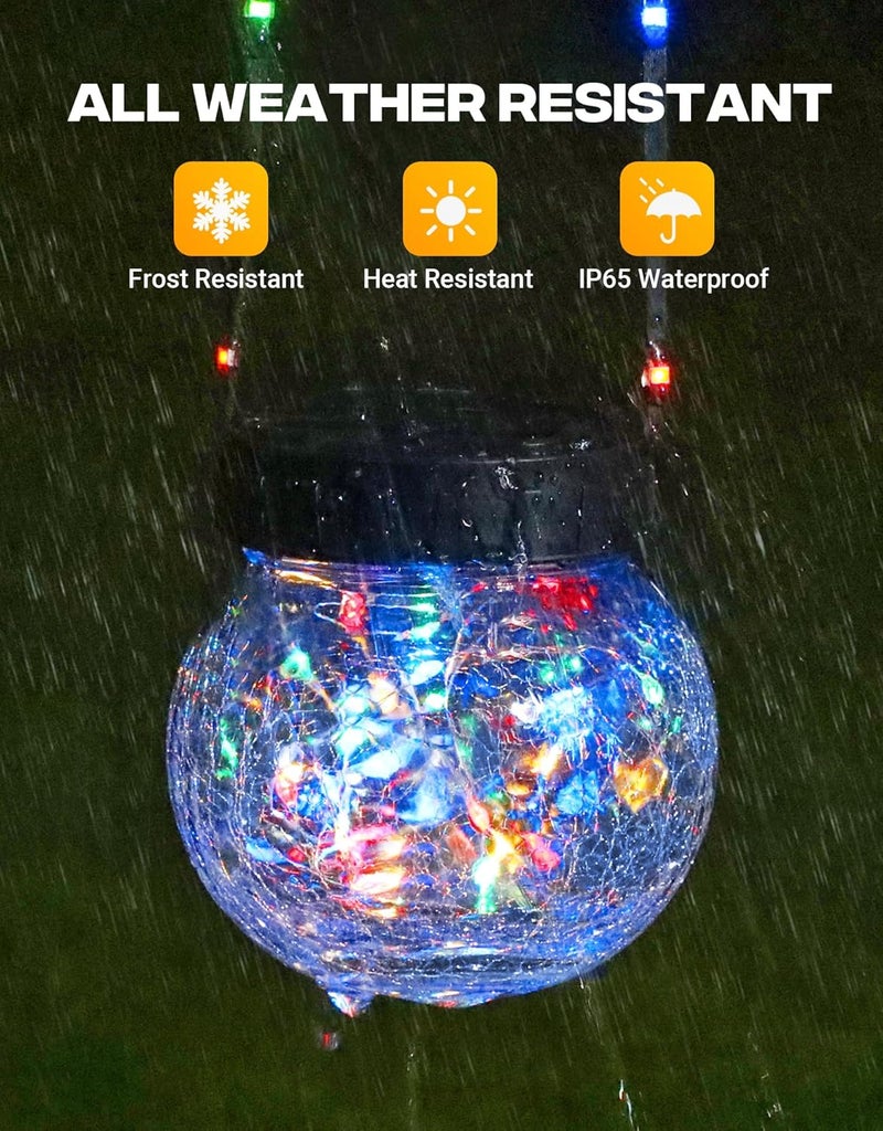 PARTPHONER Solar Lights Outdoor Waterproof 12-Pack, Solar Powered Hanging Lantern Cracked Glass Hanging Globes for Yard Decor Christmas Decoration, Shepherd Hook, Garden Tree Ornaments, RGB - Image 4